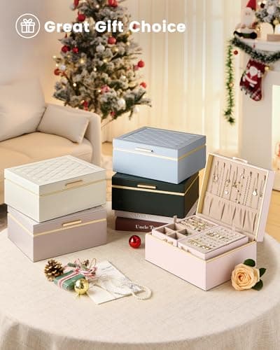 Lolalet Jewelry Box Organizer for Women Girls, 2 Layer Jewelry Organizers and Storage for Necklace Earrings Rings Bracelets, Large Jewellery Holder Case Birthday Gifts -Cream — view 3