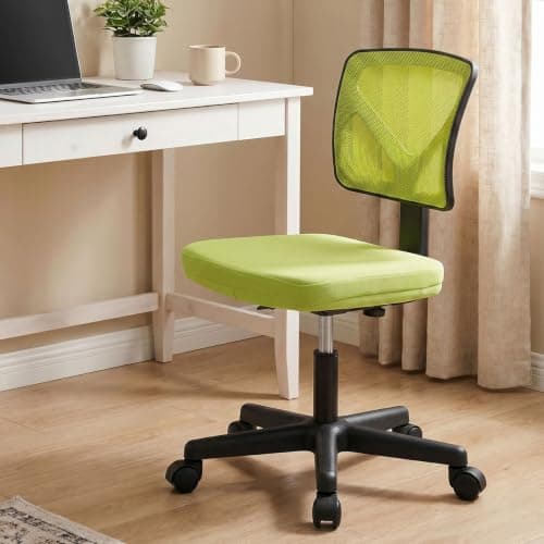 Sweetcrispy Small Office Chair, Ergonomic Low-Back Mesh Rolling Work Swivel Desk Chairs with Wheels, Armless Comfortable Seat Lumbar Support for Home, Bedroom, Study, Student, Adults, Green — view 5