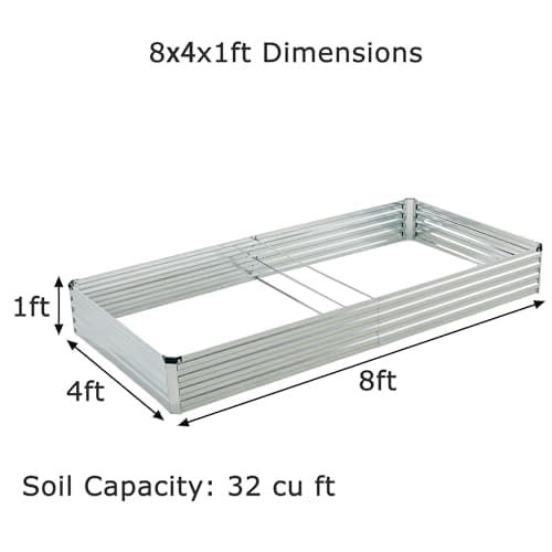 Foxlang 8x4x1ft(2 PCS) Galvanized Raised Garden Bed,Outdoor Planter Box Metal Patio Kit Planting Bed for Vegetables Flowers Herb,Silver