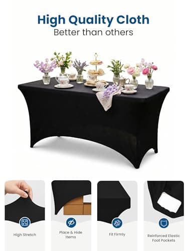Utopia Kitchen Spandex Tablecloth 1 Pack [4FT, Black] Tight, Fitted, Washable and Wrinkle Resistant Stretch Rectangular Patio Table Cover for Event, Wedding, Banquet & Parties [48Lx30Wx30H Inch] — view 5