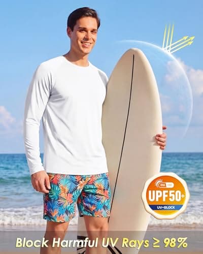 Boladeci Rash Guard Men Long Sleeve T-Shirt White Summer Shirts for Men SPF 50+ Sun UV Protection Clothing Full Sleeve Fishing Swim Golf Tees Shirts — view 2