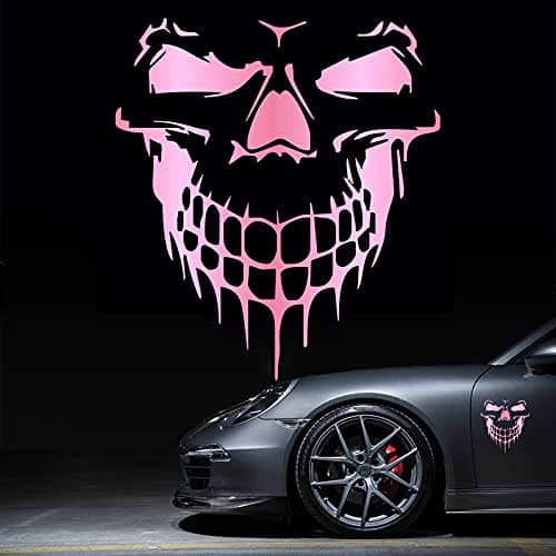HungMieh Skull Stickers and Decals for Car Windows, Doors and Trucks, 3D Skull Decals and Signs for Car Styling, Laser Chrome Pink, 10"