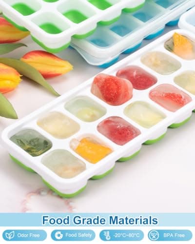 4 Pack Ice Cube Tray, Silicone Ice 14-Cube Trays with Lid, Easy-Release — view 5