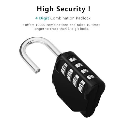 ZHEGE Padlock, Combination Lock 4 Digits, Outdoor Lock Weatherproof (Black)