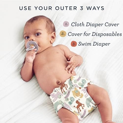 Esembly Cloth Diaper Cover - Reusable Swim Diaper, Waterproof, Breathable - Adjustable Outer Layer Over Absorbent Inner for Blowout Protection - Ink, Size 2 (18-35lbs) — view 5