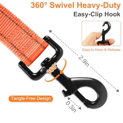 CLCKUMTU Heavy Duty Dog Leash with 2 Comfortable Padded Handles, 6FT Traffic Handle Extra Control, Highly Reflective Threads Leash for Small/Medium/Large Dogs (Orange) — view 2