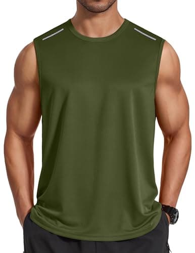 COOFANDY Workout Muscle Tanks for Men Lightweight Breathable Tank Top Men Sleeveless Gym Tee Shirts Army Green 2XL