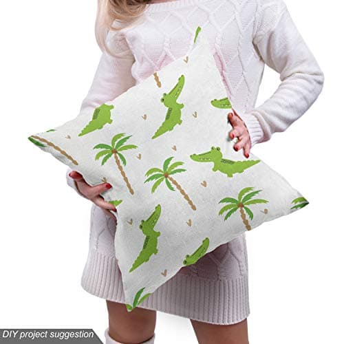 Lunarable Alligator Fabric by The Yard, Cartoon Crocodiles with Tropic Palm Trees Design Composition, Decorative Fabric for Upholstery and Home Accents, 1 Yard, Lime Green — view 4