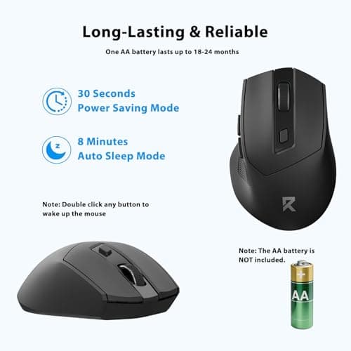 Redragon Wireless Mouse, 2.4GHz Ergonomic Optical Mouse with USB Receiver, 24 Months Battery Life, 5-Level 4000 DPI, 6 Button Computer Mouse for Laptop, Windows, Mac, PC, Chromebook — view 5