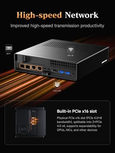 MINISFORUM AMD Ryzen 9 9955HX MS-A2 Mini PC (16C/32T, up to 5.4GHz), 32GB DDR5 1TB SSD, PCIe×16, HDMI/2x USB-C (8K@60Hz), 2X SFP+ 10G, 2X 2.5G LAN, 3X SSD M.2 (2280/22110/U.2) — view 4