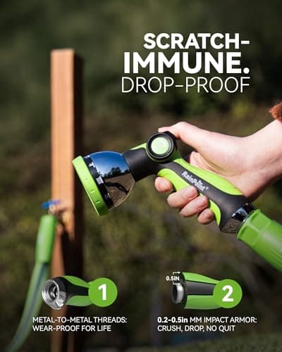 RAINPOINT Spray Nozzles for Garden Hose - 10 Spray Patterns Garden Hose Nozzle with Adjustable Flow Control for Watering Plants, Washing Cars,Washing Pets, Thumb Control (Green) — view 2