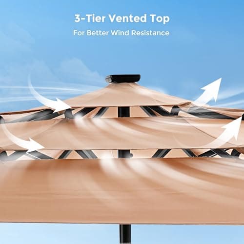 HOMSHADE 3-Tier Patio Umbrella with Solar Lights(Beige,No Base) — view 2