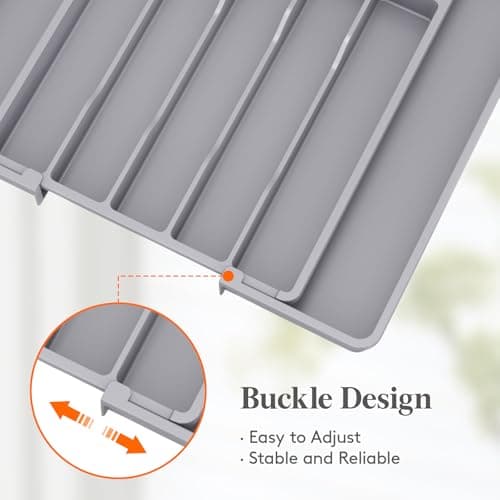 Lifewit Silverware Drawer Organizer, Expandable Utensil Tray for Kitchen, BPA Free Flatware and Cutlery Holder, Adjustable Plastic Storage for Spoons Forks Knives, 10.9"-17.5" x 13.7", Gray — view 5
