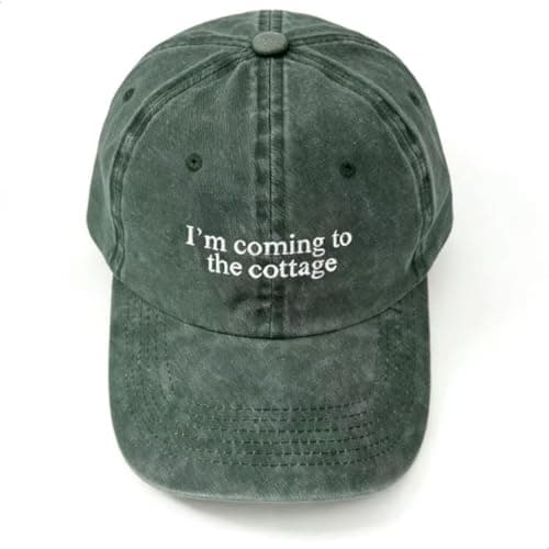 Gpaej I'm Coming to The Cottage Hat, Embroidery Text Vintage Style Hockey Theme Baseball Cap Green — view 2