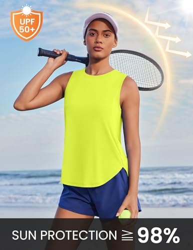PINSPARK Women's Workout Tank Tops Back Pleat Loose Fit Sleeveless Yoga Athletic Shirts Soft UPF 50+ Cooling Running Gym Tops, Neon Yellow, Medium — view 3
