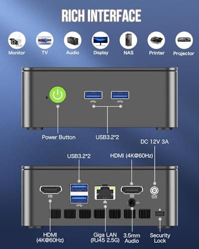 GMKtec Mini PC Intel Core i3-10110U Processor (Beats 4300U/N150) 8GB DDR4 256GB SSD i226-V RJ45 Ethernet Desktop Computer 4K Dual/ 4X USB3.2/ WiFi 6 BT5.2/ Nucbox G3 Pro — view 3