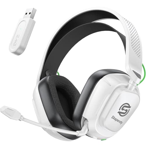 SKAPENDY 2.4GHz Wireless Gaming Headset for PS5, PS4, Switch, Mac, PC, Ultra-Low Latency, 50+ Hr Battery, Stereo Sound Gaming Headphones with Noise-Canceling Mic, Bright Black White