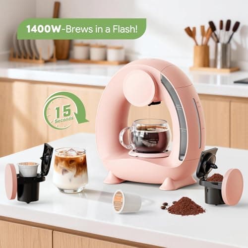 BENFUCHEN Single Serve Coffee Maker 2 in 1, 1400W Fast Brewer for K-Cup Pods & Ground Coffee, One-Touch Americano & Tea Machine with 2 Reusable Filters, Compact Design for Home Office RV Dorm