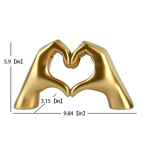 MHOOW Large Gold Heart Hands Sculpture, Resin Modern Love Finger Statue for Bedroom Living Room Table Decor, Gift for Women Anniversary — view 7