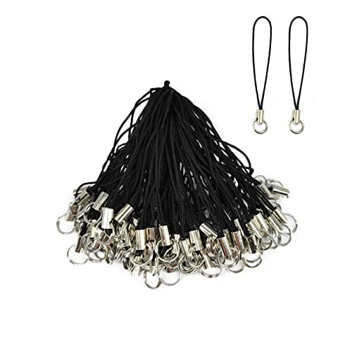 Qancekoo 100pcs Cell Phone Split Ring Strap Detachable Phone Ring Strap Phone Charm Cords DIY Lanyard Decorations for Hanging Charms USB Drive Keychain - Black