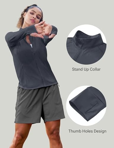 MAGCOMSEN Women's UPF 50+ Athletic Jackets Zip Up Lightweight Sun Protection Shirts with Thumb Holes Workout Dark Grey 2XL — view 2