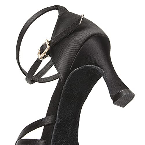 TINRYMX Women's Latin Dance Shoes Satin Ballroom Salsa Cha-cha Professional Practice Dance Shoes,EM217-Black-2.75 Inch,5 US — view 7