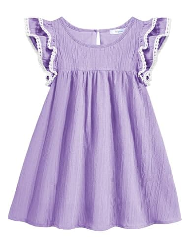 Arshiner Girls Summer Dress Toddler Ruffle Sleeve Dresses Girls Purple Dress Kids Swing Beach Sundress 2t