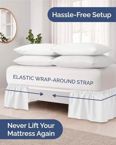 Wrap Around Dust Ruffle Bed Skirt, Queen Size Beds - 15 Inch Drop, White