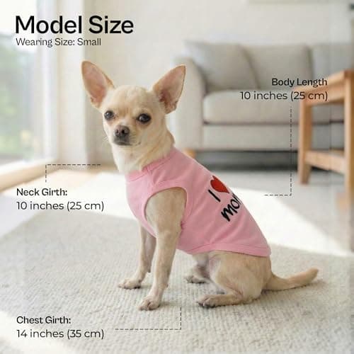 Parisian Pet Dog T-Shirt with Embroidered 'I Love My Mommy' Words - 100% Cotton, Pink Dog Clothes - Breathable Sleeveless Pet Vest - Machine Washable Dog Shirts for Small Dogs, S — view 2