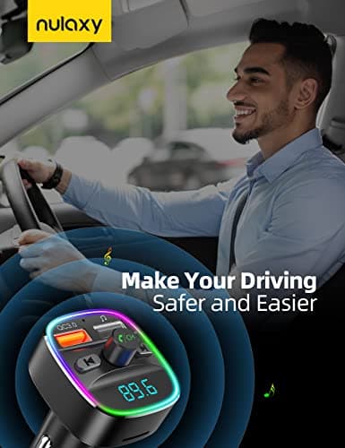 Nulaxy Bluetooth FM Transmitter for Car, Upgraded QC3.0 & 5V 1A Dual USB Charger Bluetooth Car Adapter Wireless Radio, 7-Color LED Backlit Light, Hands-Free Calling, Support USB Drive TF Card - NX10 — view 6