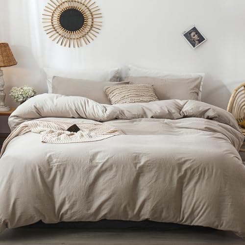 MooMee Duvet Cover Set 100% Washed Cotton Linen Like Queen — view 4