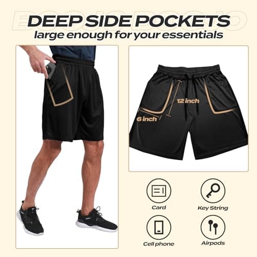 BOOJO 5 Pack Athletic Gym Mens Shorts - Workout Black Quick Dry Basketball Shorts with Pockets for Running Casual Activewear — view 4