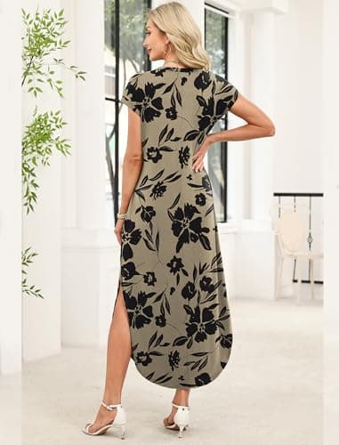 WIHOLL Cap Sleeve Crewneck Tshirts Maxi Dresses for Women 2026 Elegant Classy Floral Dress with Pockets Spring Dresses Work Teacher Outfits Vacation Resort Wear L — view 4