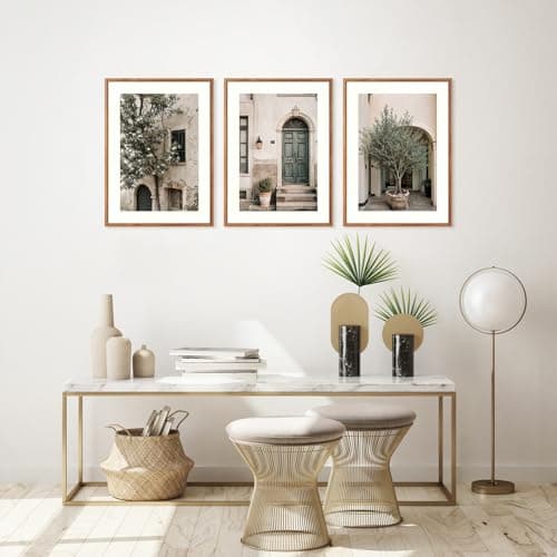 HPNIUB Vintage Italy City Landscape Framed Canvas Wall Art Set, Olive Green Tree Country Wall Decor, Modern Minimalist Countryside Villages Picture for Living Room,Office(Set of 3,12X16 Inch) — view 3