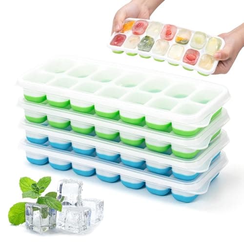 4 Pack Ice Cube Tray, Silicone Ice 14-Cube Trays with Lid, Easy-Release