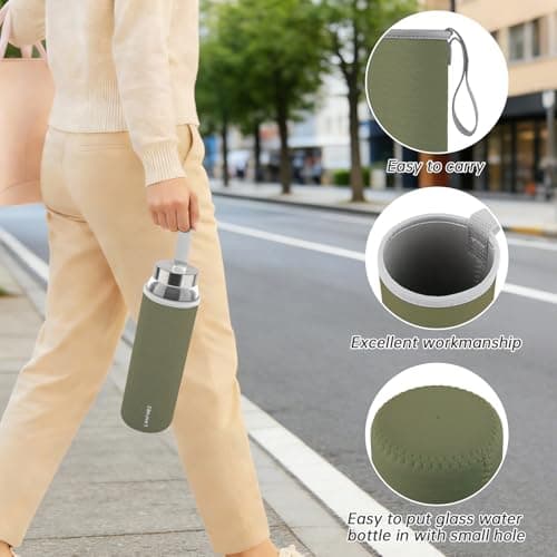 LOOFORE Glass Water Bottle 32 oz with 2 Lids and Straw, 1 Pack — view 5