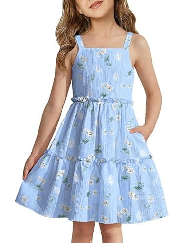 Arshiner Toddler Spaghetti Strap Dress Blue Floral Dress Girls Summer Dresses Kids Beach Boho Sundresses 4t