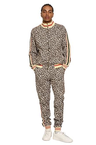 G-Style USA Men's Velvet Velour Tracksuit Set - Zipper Jacket and Sweatpants ST851 - Brown - Large