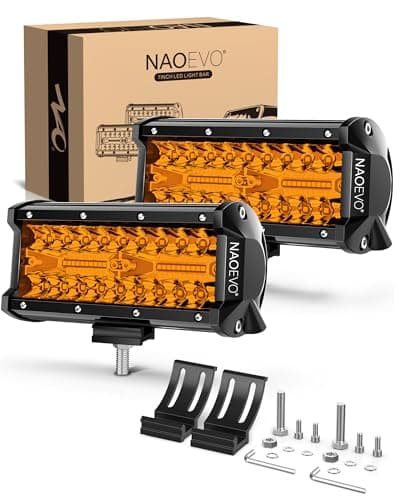 NAOEVO 7 inch LED Light Bar, 240W 24,000LM Offroad Fog/Driving Lights LED Pods with Spot Flood Combo Beam, Waterproof LED Work Lights for Truck Boat UTV ATV, 2 Pack (Amber)