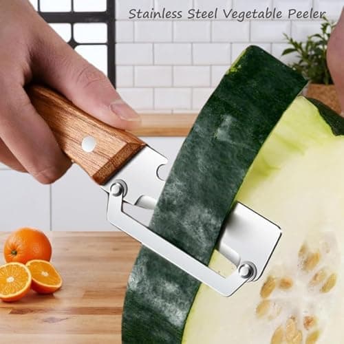 Zero Snag Wooden Peeler, Multifunctional Vegetable Peeler, Premium Stainless Steel Grade Fruit and Vegetable Peeler for Kitchen, Fruit, Apple, Potato, Pumpkin, Papaya, Zucchini (1Pcs) — view 3