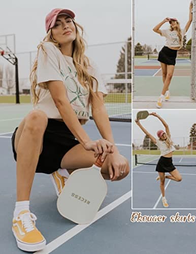Ekouaer Skorts for Women Sport Running Skirts Golf Tennis Outdoor Workout Activewear Two Layer Inner Short Athletic XS-XXL Black — view 7
