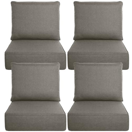 Belord Luxury 6" Thick Outdoor Cushion 4 Set - 24 x24 Inch 28D Sponge Filling Fade-Resistant Chair Cushion, Spill Proof Removable Patio Furniture Replacement Cushion for Sofa Bench - Grey