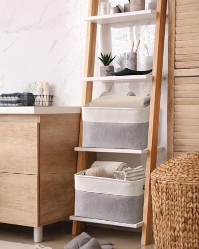 DECOMOMO Storage Baskets for Shelves - Fabric Storage Bins, Linen Closet Organizers and Storage (Grey & White, Large - 3 Pack) — view 5