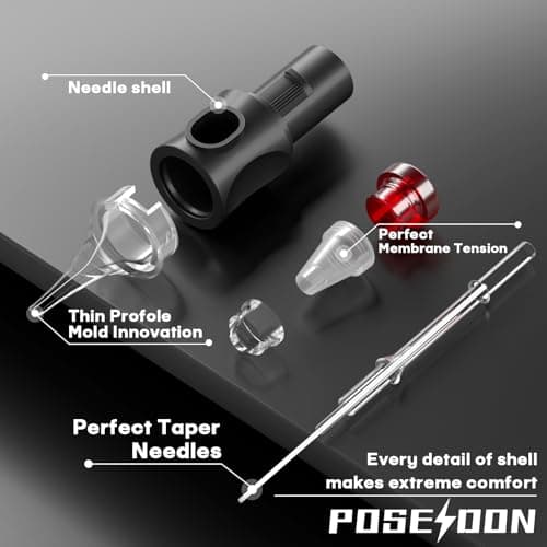 Poseidon 50PCS Tattoo Cartridge Needles Assorted Mixed Size #12 Round Liner Shader Magnum - 5RL 7RL 9RL 5RS 7RS 9RS 7M1 15M1 7RM 15RM with Membrane Professional Disposable Tattoo Needles — view 2