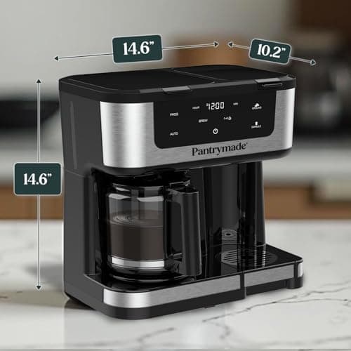 Pantrymade Dual Brew Coffee Maker | 12 Cup Glass Carafe & Single Serve K-Cup Combo | Programmable Touchscreen Coffee Machine for Ground Coffee or Pods | Auto Shut-Off, Black — view 2