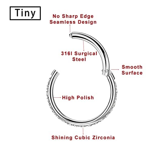 TDEBA Conch Piercing Jewelry, CZ Nose Cartilage Earring helix Rook Hoop