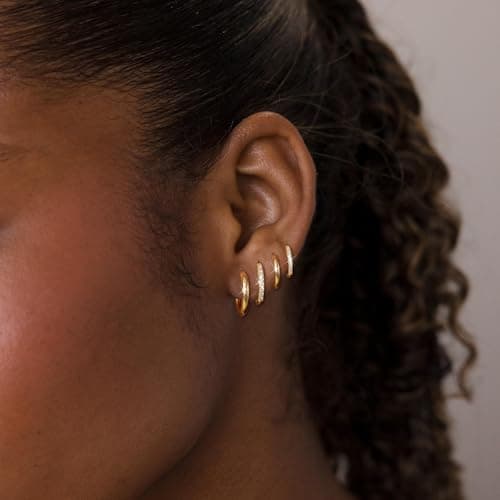 Maxcate Small Gold Hoop Earrings for Women Sensitive Ears Hypoallergenic 14k Real Gold Plated Hoops Zirconia Cartilage Huggie Earrings Set Trendy Helix Piercing Earring Stacks Jewelry for Women Gift — view 5