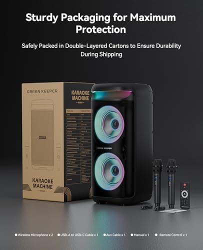 GKD60 Karaoke Machine with 2 Wireless Microphones for Adults, Portable Bluetooth Party Speaker, 500W Peak Power PA System with LED Disco Lights, 6.5'' Speaker Big Sound, 8000mAh Battery for Outdoor — view 5