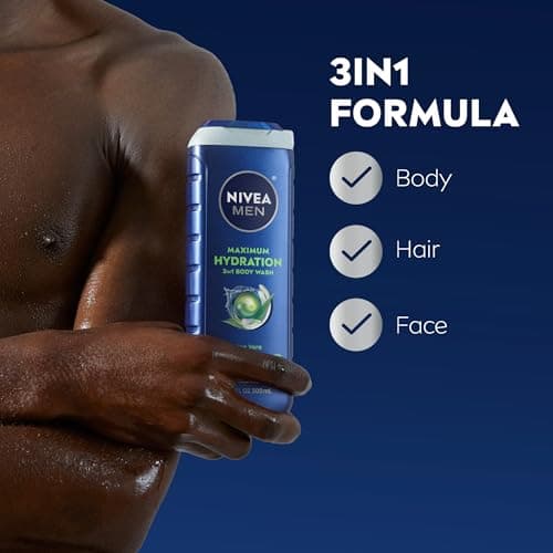 NIVEA MEN Maximum Hydration Body Wash for Dry Skin, Aloe Vera Enriched, 3-in-1 Moisturizing Body Wash, Face and Hair, Paraben Free, Vegan Formula, 16.9 Fl Oz Bottle, Pack of 3 — view 2