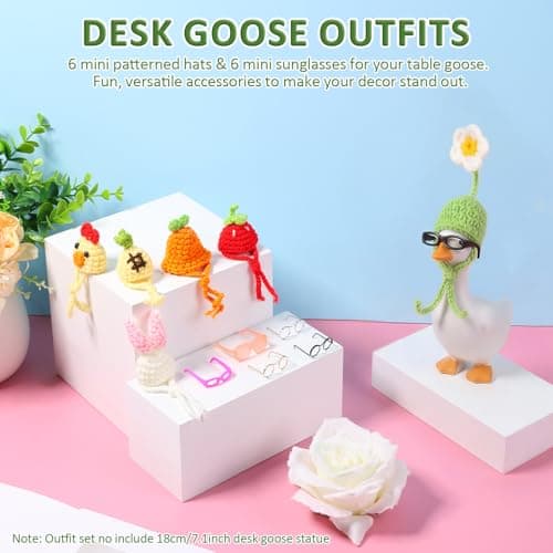 6 Set 7inch Desk Goose Outfits, Desktop Goose Clothes with Mini Knitting Hats and Sunglasses, Cute Desk Gooses Accessories Set, Spring Holiday Decor for Magnetic Goose Statue, Desktop Gooses — view 2
